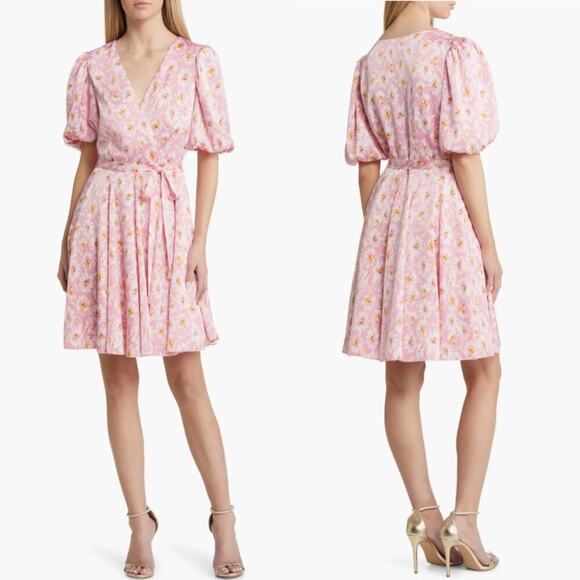 Charles Henry Dress Floral Print Faux Wrap Mini Pink Daisies NWOT M - Picture 1 of 8